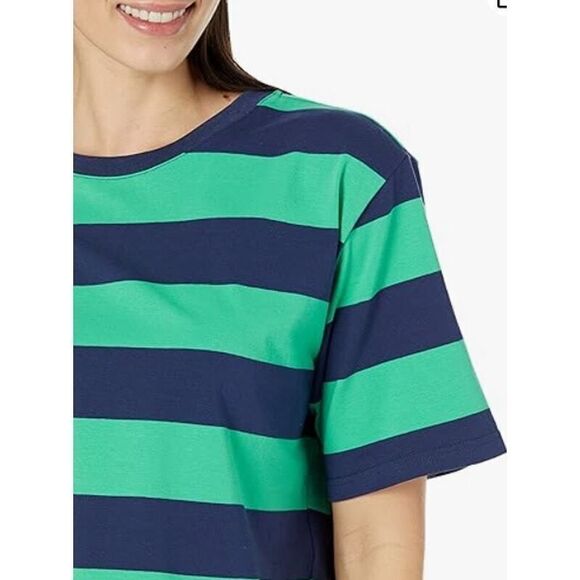 The Drop Sydney T-Shirt - Cropped Wide Striped Blue and Green Round Neck Large - Picture 3 of 4